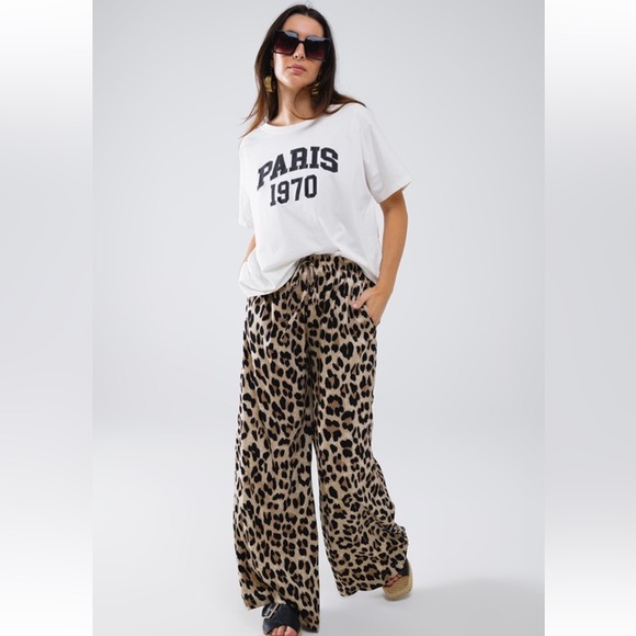 From Paris! Leopard Print Wide Leg Pants - Picture 1 of 5